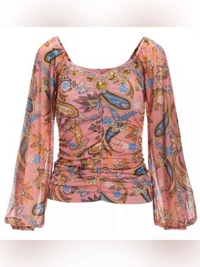 Boston Proper Pink Paisley Scoop Neck Top